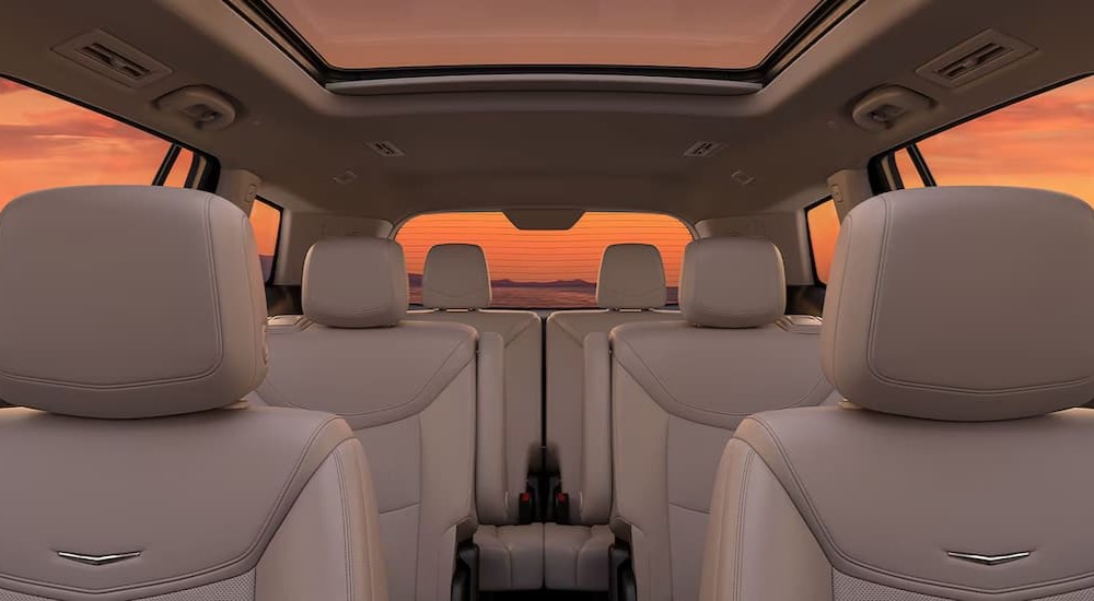 The white interior in a 2025 Cadillac XT6 for sale near Minneapolis.