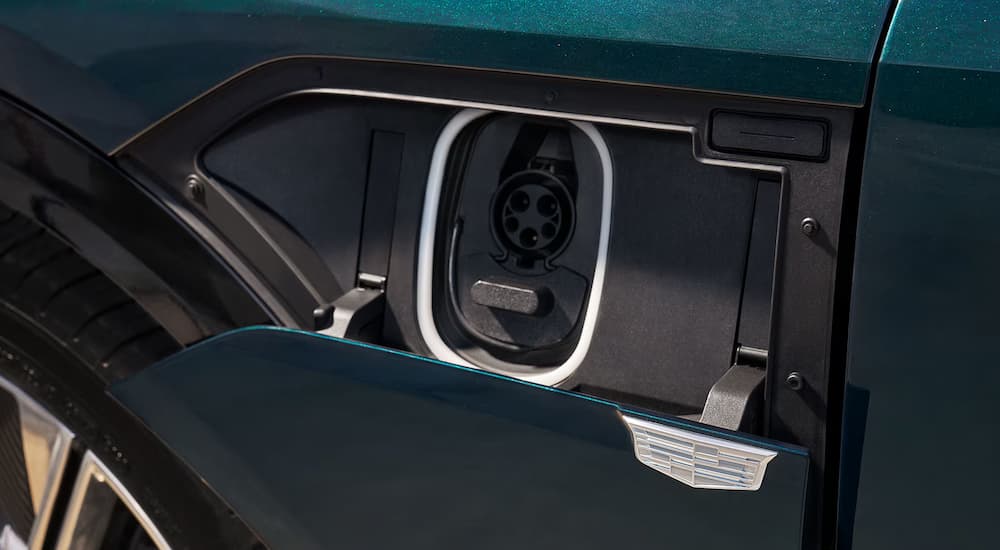 Charging port on a green 2026 Cadillac LYRIQ